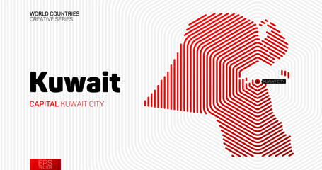 Abstract map of Kuwait with red hexagon lines