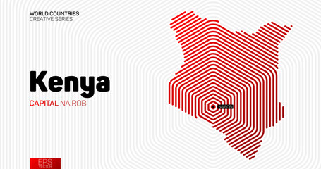 Abstract map of Kenya with red hexagon lines