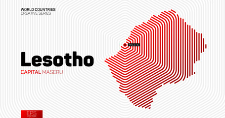 Abstract map of Lesotho with red hexagon lines