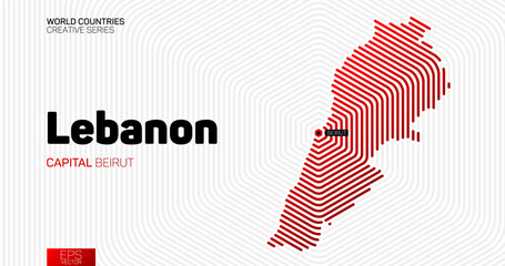 Abstract map of Lebanon with red hexagon lines