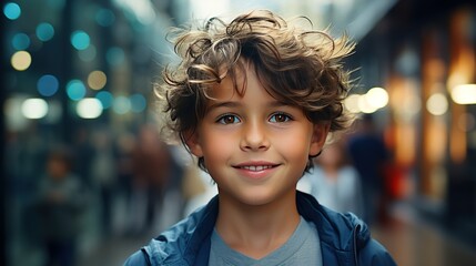 Young cute boy smiling into camera. Adorable caucasian boy. Happy kid looking into camera. - Powered by Adobe