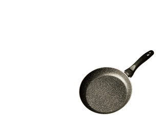 Metal Frying Pan:On a white, wooden insulated background. A place for the text.Ceramic coating with non-stick coating: Kitchen utensils;Cooking for chefs in the kitchen.