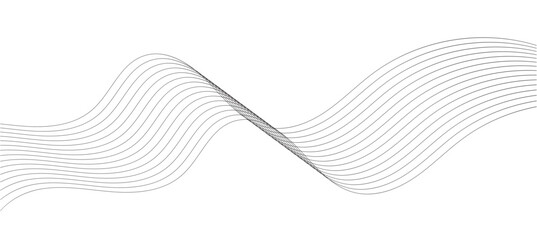 Grey Wave lines, frequency wave, twisted curve lines with blend effect. Technology, data science, geometric border. Isolated on white background. Vector illustration in eps 10. - obrazy, fototapety, plakaty