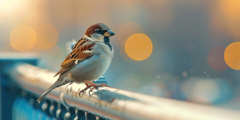 A bird on a fence in the evening and blur background