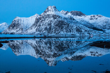 Selfjord winter reflection, Lofoten, Norway