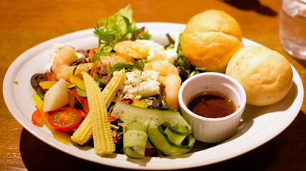 salad of young corn and cucumber with bread