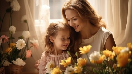 Young Daughter Celebrating Mother's Day with Flowers