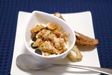 organic granola with yogurt and ｂiscotti