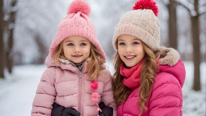 Fototapeta premium two girls in winter