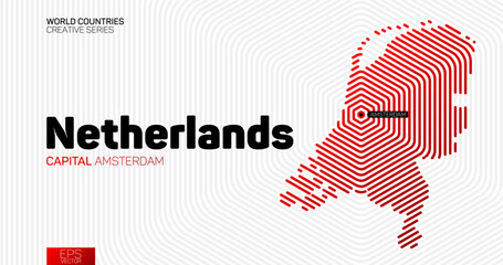 Abstract map of Netherlands with red hexagon lines