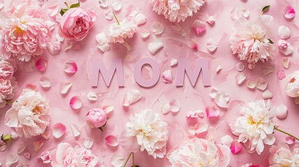 Pink Peonies Spelling MOM for Mother's Day Love