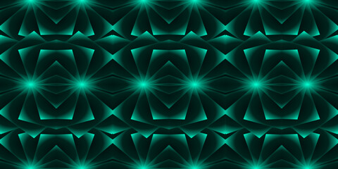 abstract magical technical futuristic background with geometric elements, dark atmosphere, geometric technology design in black and dark green with lights, seamless geometric luminous pattern 