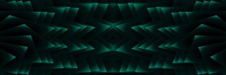 abstract magical technical futuristic background with geometric elements, dark atmosphere, geometric technology design in black and dark green, dark wallpaper, seamless geometric pattern in 3d