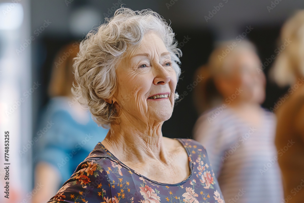 Canvas Prints Seniors engaging in a lively dance class, learning new steps and enjoying the rhythm together