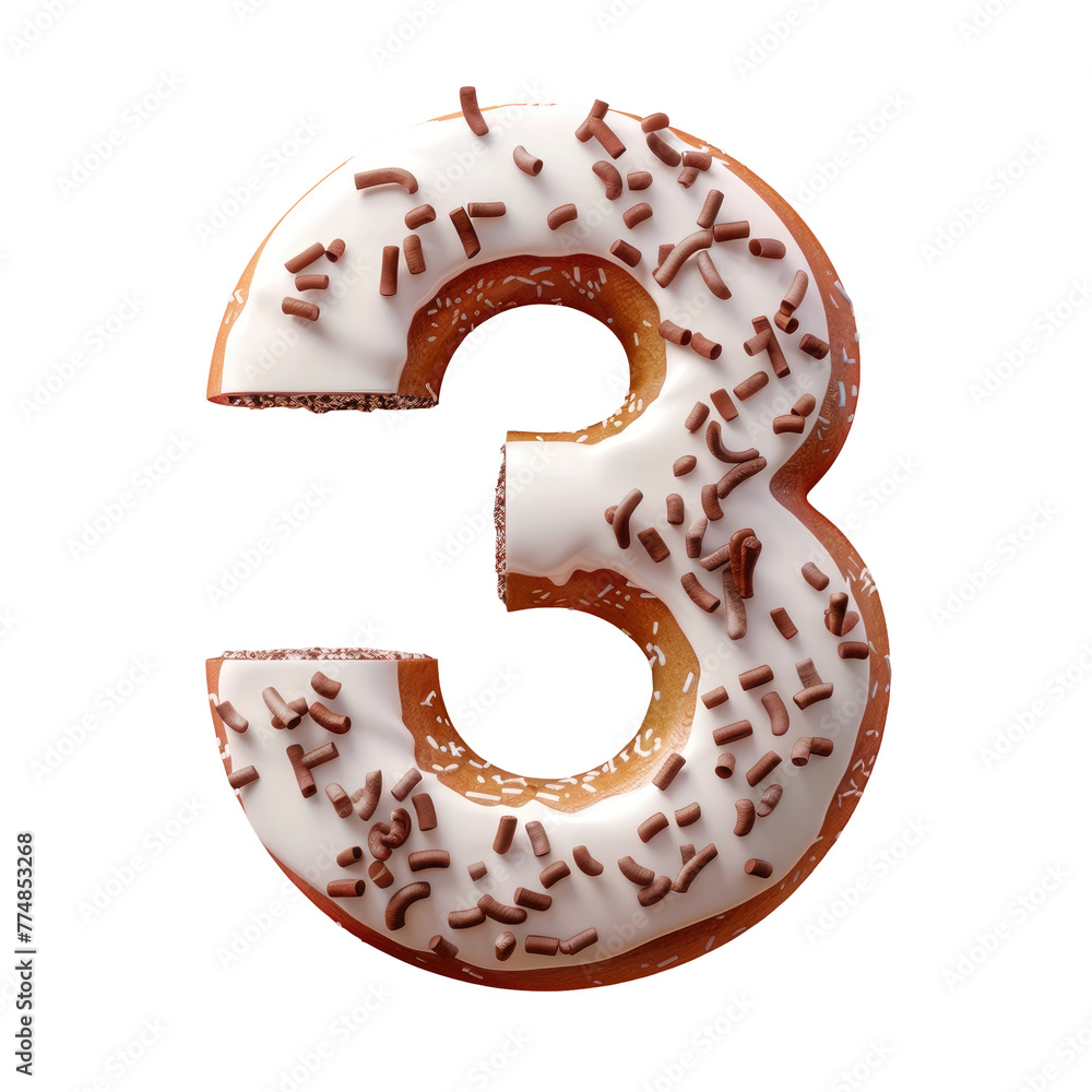 Poster a close up of a doughnut with sprinkles and a number 3