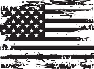 Grunge American flag designs in black and white representing concepts of patriotism, history, and national pride in a grunge artistic style