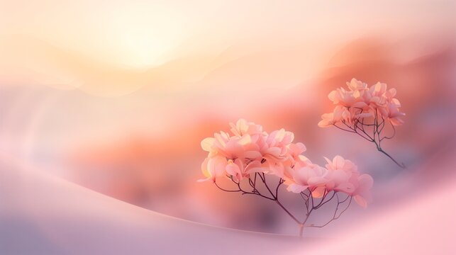 Soft pastel pink flowers, Serene calming warm floral background with pink and peach colors, Dreamy subtle and soothing the senses concept, AI generated