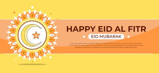 Eid al-Fitr greeting banner with crescent moon concept and decorations. eid mubarak vector. vector illustration. Can be used for religious events and background for Eid al-Fitr greetings