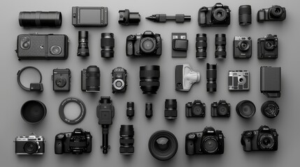 Arrangement of professional photographer equipment
