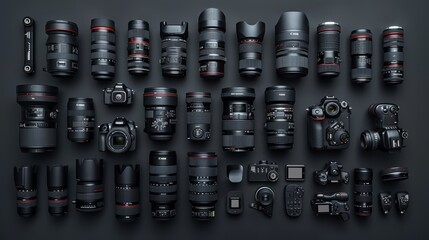 Arrangement of professional photographer equipment

