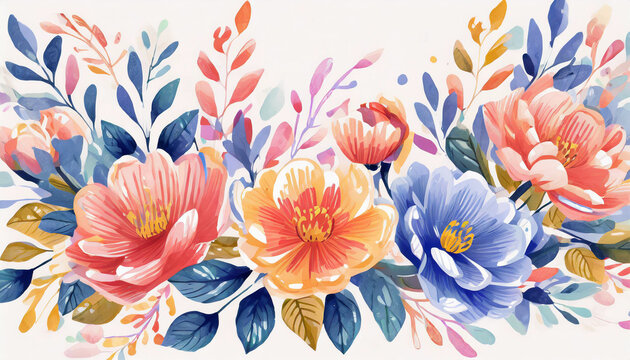 illustration de fleurs de plusieurs couleurs sur un fond blanc en effet peinture