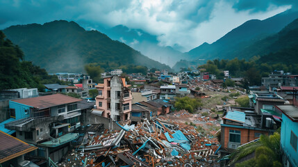 earthquake in Taiwan, destruction in small towns in the mountains - obrazy, fototapety, plakaty