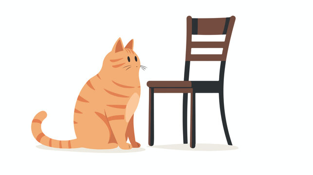 A cat with a chair. Flat vector isolated on white background