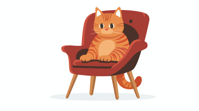 A cat with a chair. Flat vector isolated on white background