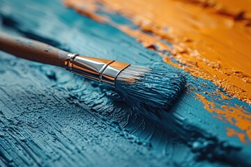 A house paint brush dipping into colour paint box professional photography