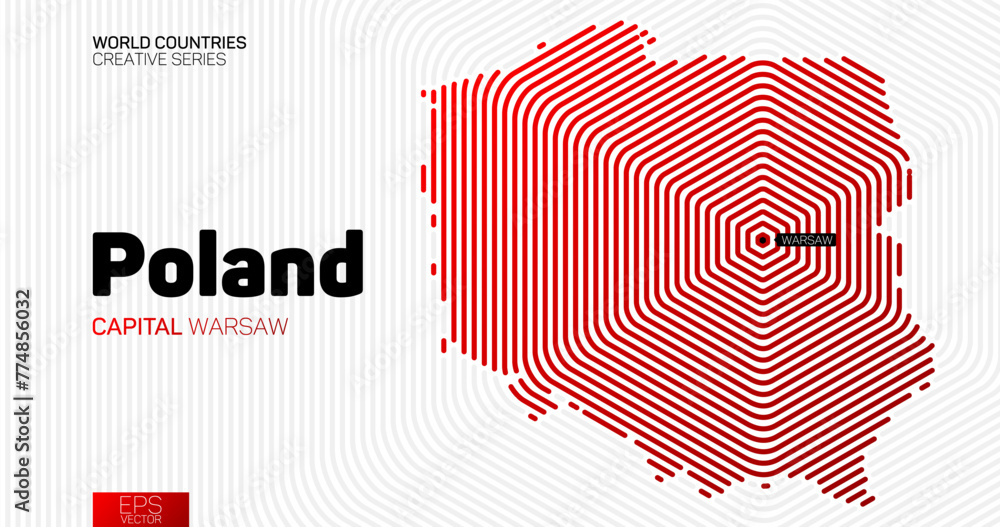 Wall mural abstract map of poland with red hexagon lines