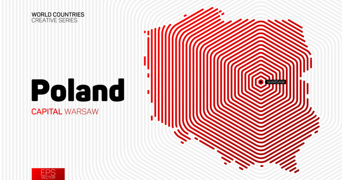 Abstract map of Poland with red hexagon lines