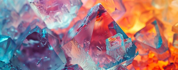 Exquisite macro shot showcases crystal formations with vibrant colors and intricate geometric patterns.