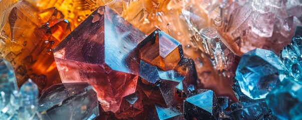Detailed macro photography unveils natural crystals, highlighting their vibrant colors and captivating geometric shapes.