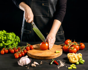 person preparing vegetables, pasta