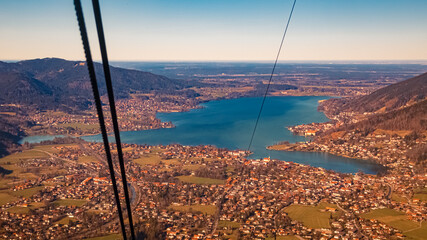 Aerial winter view of Rottach-Egern, Lake Tegernsee, Miesbach, Bavaria, Germany