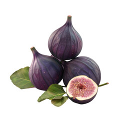 Fototapeta premium Three figs with leaves on a Transparent Background