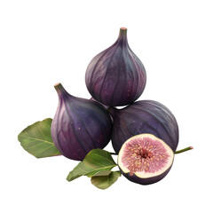 Three figs with leaves on a Transparent Background