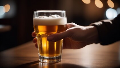 Person Holding a Glass of Beer - obrazy, fototapety, plakaty