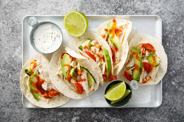 Homemade chicken taco with avocado