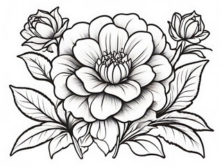 Simple Coloring Book flower on white background