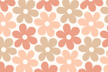 Abstract boho floral seamless pattern with cute daisy groovy flowers in beige colors, Hand drawn doodle style. Vector illustration © sadia ilyas