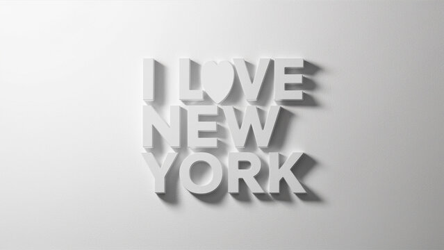 A three-dimensional image featuring white letters on a light background that reads "I love New York."