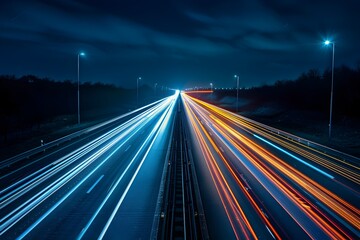 Obraz premium Streaks of Light on the Nocturnal Highway Symbolize the Pulse of Urban Life