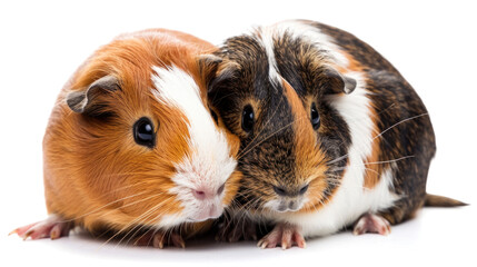 A couple of brown and white hamsters are seated next to each other, showcasing their fluffy fur and small, twitching noses - obrazy, fototapety, plakaty