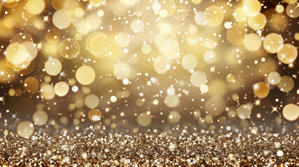A blurred golden glitter background, creating a sparkling and shimmering effect