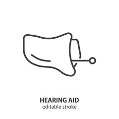 Hearing aid line icon. Ear aid vector symbol. Editable stroke.