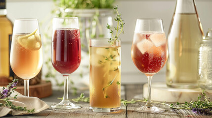 A group of wine glasses filled with various types of wine, showcasing the diverse colors and flavors of each variety