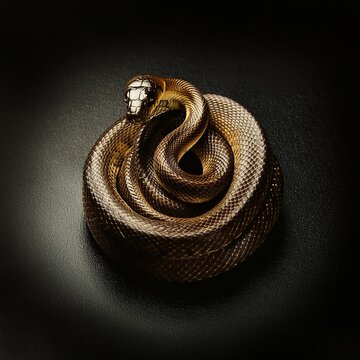 Golden snake on black background 