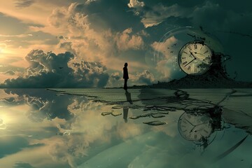 An image of lack of time or loss of time. Missed opportunities or unfulfilled responsibilities. Focuses on feelings of tension, stress, or pressure caused by limited time. Copy space. Banner - obrazy, fototapety, plakaty