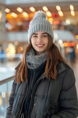 Woman Wearing Hat and Scarf in Mall